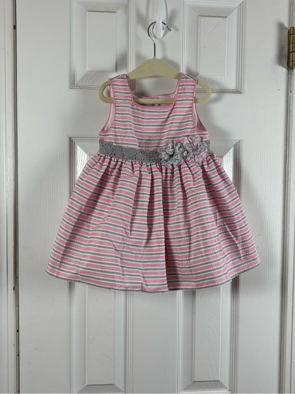 Boutique Marmellata Pink Gray Stripe Floral Dress Girls 18M‎ Easter